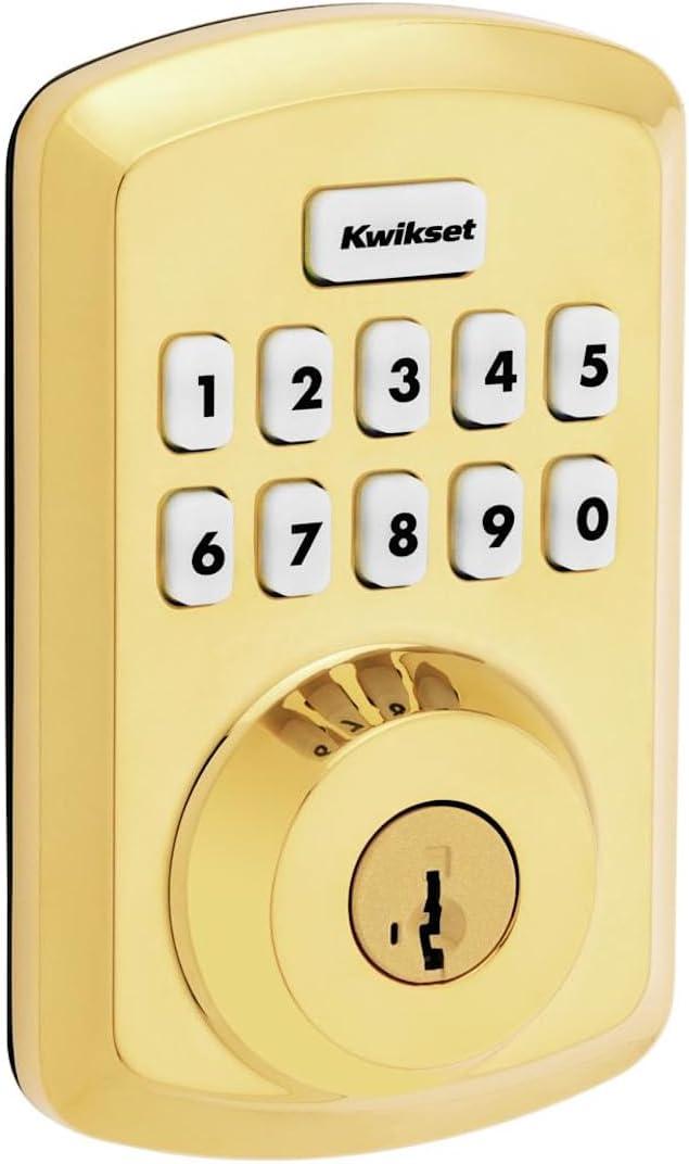 Kwikset 9250TRS-L03S Transitional Powerbolt 2 Electronic SmartCode Deadbolt SmartKey with RCAL Latch and RCS Strike Lifetime Brass Finish