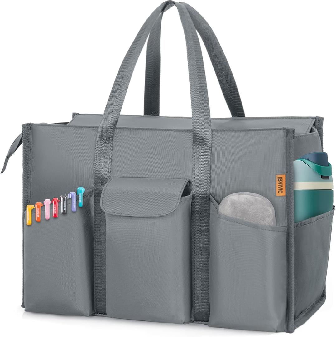 IBVIVIC Tote Bag for Women, Large Tote Bag with Multiple Pockets, Waterproof Nurse Handbag with Zip for Work, Travel, Gym (Grey)