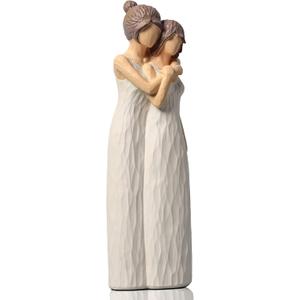LCCCK Mother Daughter Figurines Give Mom Gifts, Mother Daughter Hugging Figurines Bride Gifts, Meaningful Sentimental Gifts for Mom, Mother's Day Grandma Birthday Gifts Sculpted Hand-Painted Statue (Cream)