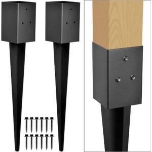 Fence Post Anchor 4''x4'', Heavy Duty Metal Fence Post Anchor Ground Spike 24''x4''x4'' for Fence, Mailbox, Bird feeder, Decking, Banner, ... with The Black Powder Coating Cover on The Surface (Set 2) Fence Post Anchor 4''x4'', Heavy Duty Metal Fence Post Anchor Ground Spike 24''x4''x4'' for Fence, Mailbox, Bird feeder, Decking, Banner, ... with The Black Powder Coating Cover on The Surface (Set 2)
