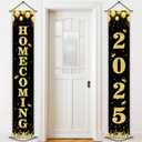 Homecoming Party Porch Banner Homecoming 2025 Door Hanging Decoration Dance Party Backdrop Black Gold Welcome Back to School Porch Sign for University College School Celebration Photo Booth Props