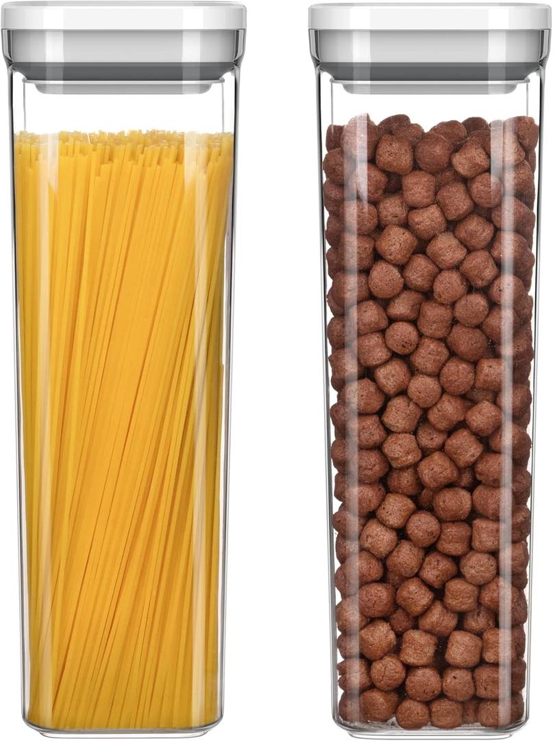 Pack Airtight Food Storage Container Set, BPA Free Kitchen Pantry Organization Canisters, One-handed Airtight Cereal Spaghetti Storage Containers, 2.1 L / 72oz, White