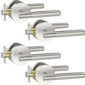Asidrama 4 Pack Passage Brushed Satin Nickel Door Handles, Door Lever with Door Knobs Indoor for Bedroom or Bathroom, Heavy Duty Door Handles Interior with Locks for Left Right Sided Doors