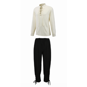 2 Pcs Men's Pirate Costume Set Renaissance Pirate Shirt, Medieval Viking Pirate Costume for Cosplay (X-Large, Black)