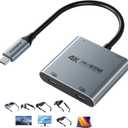 Guermok 4-in-1 Dual USB-C Display Hub, 4K@60Hz Video, PD 100W Fast Charging & USB 3.0 5Gbps, Compatible with AR Glasses, Switch 2, Laptops, Portable Monitors & Type-C DisplaysSilver