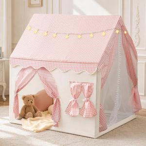 Kids Play Tent with Star Lights & Window & 2 Doors, Playhouse Toy, 47"L x 41"W x 51"H