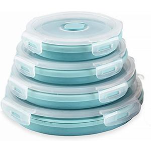 CARTINTS Silicone Collapsible Food Storage Containers-Prep/Storage Bowls with Lids  Set of 4 Round Silicone Lunch Containers  Microwave and Freezer Food Containers (Blue)