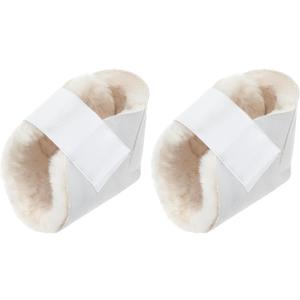 2 Pcs Heel Protectors for Pressure Sores Sheepskin Heel Pads Soft Foot Cushions Pad Heel Protectors Adjustable Foot Pillows with Securing Strap for Bed Sore Ankle Ulcers(White)