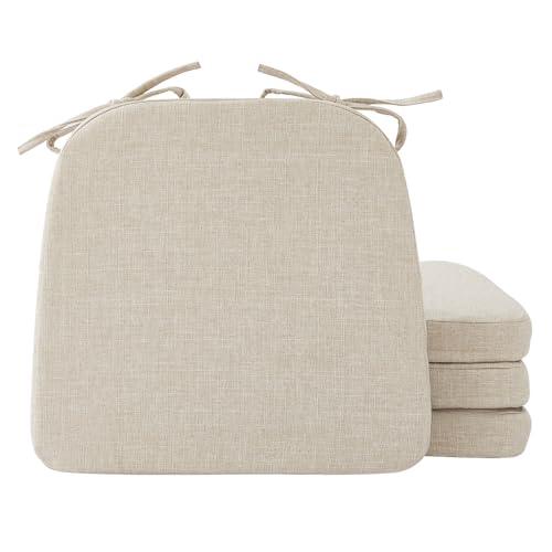 Ruqmuis Chair Cushions for Dining Chairs, 2" Thick Seat Cushions for Kitchen Chairs, D-Shaped Chair Pads with Washable Cover, Ties and Non Slip Backing, 17'' x 16'', Set of 4, Beige
