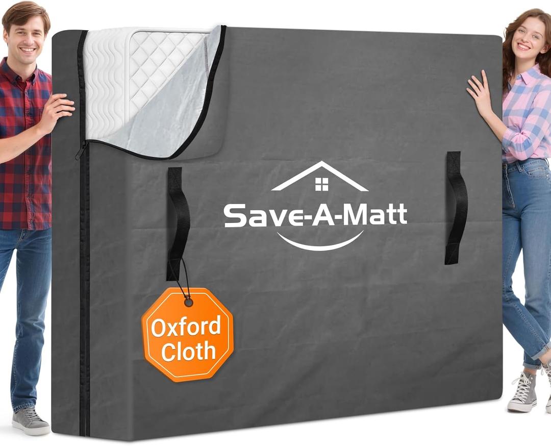 SaveAMatt Mattress Bags for Moving and Storage, Mattress Protector Cover with 4 Heavy-Duty Handles & Strong Zipper, Extra Thick Reusable Mattress Moving Supplies, King Size, Gray