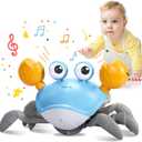 Crawling Crab Baby Toy - Tummy Time Toys-with Music and LED Light,Walking Crab Toy for 0-6 6-12 12-18 36 Months Walking Toddler Birthday Gift(Azure