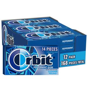 ORBIT Peppermint Sugar Free Gum Individually Wrapped, Bulk Packs of Gum, 12 Packs of 14-Pieces (168 Total Pieces) (EXP 08/01/27)