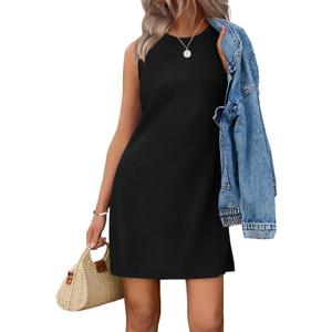 WIHOLL Casual Dresses for Women Crewneck Sleeveless Tank Dress Summer Spring Boho Vacation Clothes (X-Large, Black)
