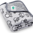  Comfortable Dog Blanket Soft and Warm Plush Blanket for Pet Warmth and Relaxation Cats Bed Crates Bedding Blanket, 65" x 40", Grey Paw