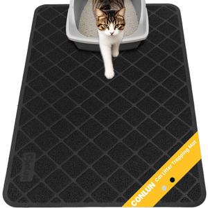 Cat Litter Mat Litter Trapping Mat, 35" x 23" Premium Durable PVC Grid Mesh with Scatter Control, Non-slip, Less Waste Cat Litter Box Mat, Soft on Kittys Paws, Urine Waterproof (Black)