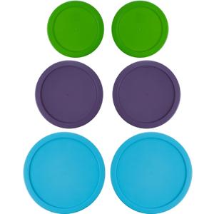 Replacement Lids for Pyrex Containers Round Glass Food Plastic (2) 2-Cup Green (2) 4-Cup Purple (2) 7-Cup Light Blue