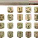 Yoption 27 Pieces Leathercarft Stamping Tool Set, 26 Letters Alphabet Stamps Steel Punch Tool 6mm+1 Stamping Handle for Leather Craft