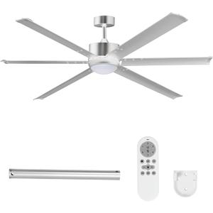 62" Ceiling Fans with Light and Remote, Energy Saving Super Quiet 6-Speed Ceiling Fan with 3CCT Dimmable Light for Indoor and Outdoor, 6 Aluminum Blades, Reversible, Silver