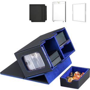 WELLMILLER MTG Deck Box for Commander with Dice Tray,Designed for MTG Commander Card Deck Box Fits 200+ Double Sleeved Cards,Card Storage Box with 3 Dividers 2 card holder (Blue)