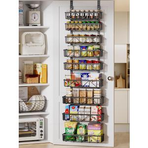 Delamu Adjustable Over the Door Pantry Organizer, 9-Tier Metal Pantry Organization and Storage for Kitchen, Hanging Spice Rack Seasoning Shelves, Cabinet Door Organizer for Easy Install, 16" Black