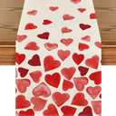 Artoid Mode Red Heart Table Runner, Seasonal Anniversary Wedding Kitchen Dining Table Decoration for Home Party Decor 13x90 Inch