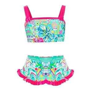 IKALI Girls Swimsuits Bikini Sets Two Piece Bathing Suit Little Girls' Swimwear 2 Piece Swimming Suit Flower, 5-6 Years