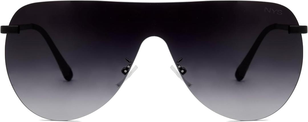 NYS Collection Rimless Oversized Flat Top Shield Sunglasses for Men Women Aviator Style, 100% UV400 Protection