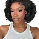 HANNE T Lace Short Curly Wigs for Black Women 13 * 4 * 1 Pre Cut Curly Synthetic Lace Wig 9 Inch Short Curly Wigs (Natural Black)