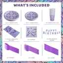 LemonRoad 179 Pcs K Pop Theme Party Supplies Set, K Pop Theme Birthday Tableware Set Purple Holographic Laser Energy Pattern Plates, Tablecloths, Banner, Cups, Napkins, Purple Party Sets for 25 Guests