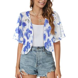 ZNVGIRL Women Shrug Chiffon Cardigans Open Front Short Sleeve Bolero for Evening Dressy 2026 (XL)