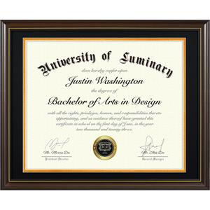 Luminary 16x20 Wood Diploma Frame with 14x17 Opening Black Mat for College Degree Certificate Document, Walnut Color Wooden Frame with Tempered Glass Panel for Wall Mount Display