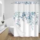 No Hook Shower Curtain with Snap in Liner - Eucalyptus Shower Curtain - Fabric Waterproof Inner Liner, Plants Blue Leaves Modern Shower Curtains - Machine Washable, 71 x 80