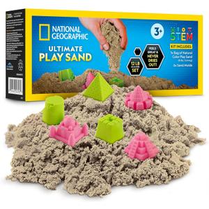 National Geographic Moon Sand - 12 Lbs. with Castle Molds (Natural) - A Fun No Mess Sensory Activity, Kids Fake Sand Play Set, Sensory Bin Filler