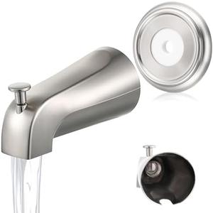 Universal Bathroom Tub Spout with Metal Tub Spout Cover Ring, 5 1/4 Inches Reach Wall Front Mount Faucet with Shower Diverter 1/2" IPS Inside Thread(Brushed Nickel)