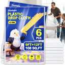 6 Pack Plastic Drop Cloths for Painting 9x12ft - Disposable Premium Plastic Tarp for Painting, Lightweight Drop Cloth for Painting for Furniture & Floor Protection