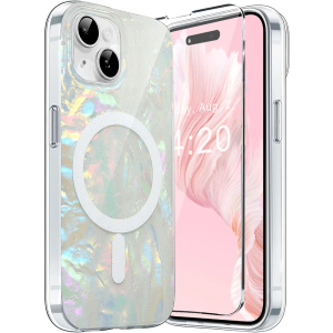 Compatible with iPhone 15 MagSafe Case for Women Girls, Opal Pearly Glitter Luxury Iridescrent Magnetic Case [1 Screen Protector] [10ft Drop Protection] for iPhone 15 6.1"(Colorful Cloud)