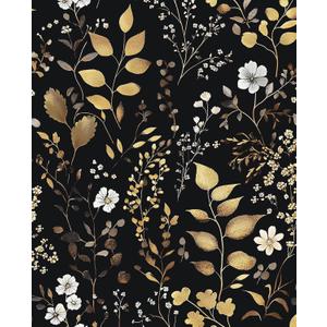 Boho Wallpaper Peel and Stick Dark Floral Wallpaper 17.5in x393in Vintage Leaf Contact Paper Vinyl Waterproof Self Adhesive Golden Leaf Botanical Wall Paper for Cabinet Table Drawer Decor