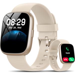 Smart Watch with Alexa Built-in, 1.83" HD Touchscreen Fitness Tracker with Bluetooth Calling, Fitness Watch with Heart Rate/Sleep Monitor/120+ Sports, IP68 Waterproof Smartwatch for Android iOS, Cream