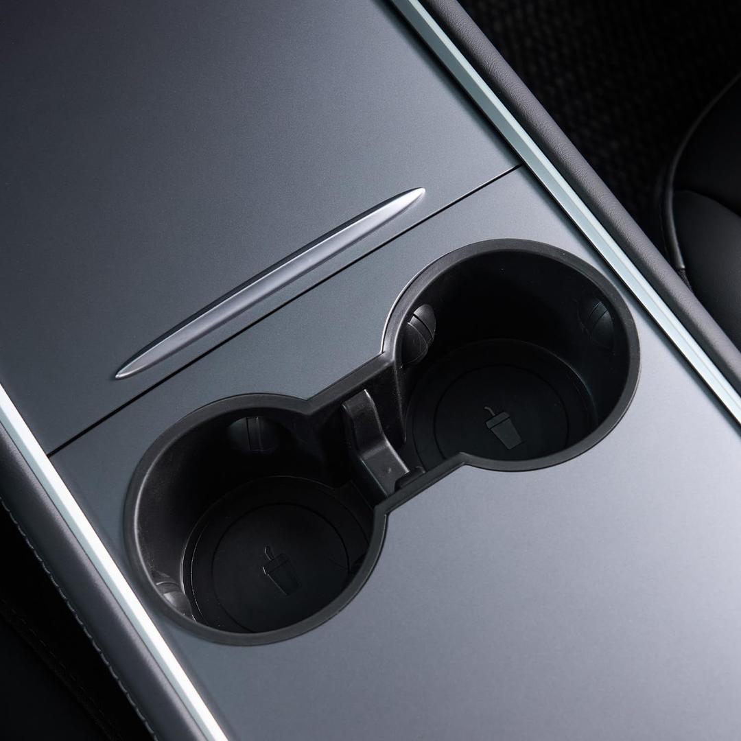 Zanch Tesla Model Y/3 Center Console Cup Holder Insert, Blend Seamlessly, Superior Grip, Black Plastic, 3.3 x 2.8 x 7.2 inches