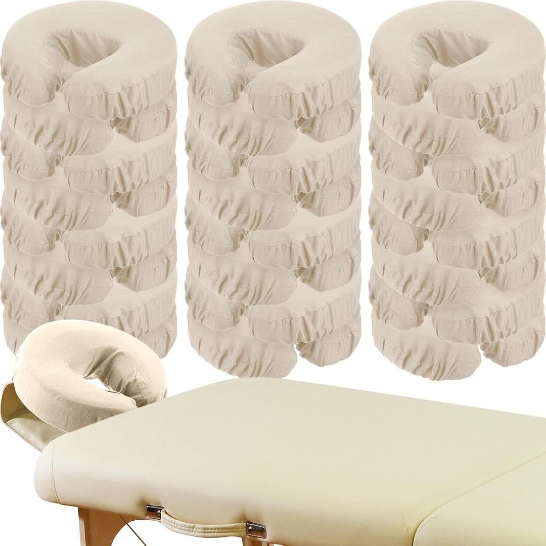 Macarrie 24 Pcs Face Cradle Covers for Massage Table Microfiber Reusable Soft Thicker Massage Table Headrest Covers Bulk Oil Proof Cradle Head Rest Sheets for Spa Beauty Salons(Beige)