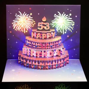 2 x 53rd Birthday Music & Light Pop Up Card, 'HAPPY BIRTHDAY' & Fireworks, 5x7 inches, Unisex-Adults