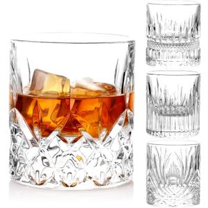 Whiskey Glasses Set of 4-7 OZ Thick Bottom Rocks Glasses with 4 Unique Engraved Designs, Old Fashioned Glasses for Scotch, Bourbon, Cocktail Drinks - Anniversary, Birthday Gifts for Men Whiskey Glasses Set of 4-7 OZ Thick Bottom Rocks Glasses with 4 Unique Engraved Designs, Old Fashioned Glasses for Scotch, Bourbon, Cocktail Drinks - Anniversary, Birthday Gifts for Men