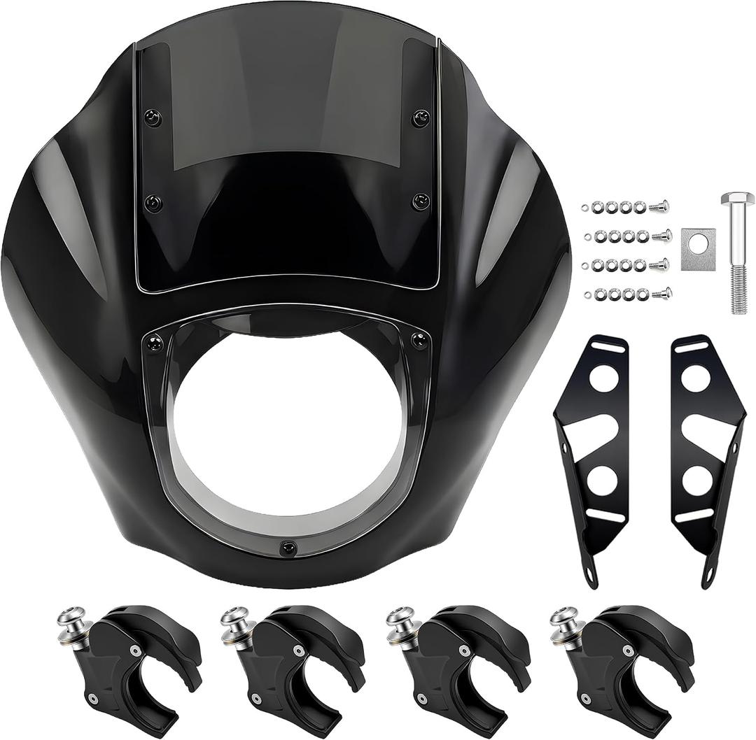 Quarter Fairing Windshield Kit for Harley Dyna 20062017, Street Bob FXDB, Super Glide FXD FXDC, Low Rider FXDL FXDLS, Club Style Front Fairing, w/ Brackets Quick-Release 49mm Fork Clamps