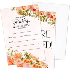 5 x Citrus Bridal Brunch Invitations, Orange Bridal Shower Invitations, Bright Floral Wedding Invitations with Envelopes for Bridal Shower Wedding Engagement, Bride-To-Be Party Supplies -07
