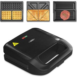 Sunvivi Sandwich Maker Panini Press: Waffle Maker with Removable Plates, 3 in 1 Sandwich Maker Press with Non-Stick Plates, Indicator Lights & Cool Touch Handle, 750W, Black