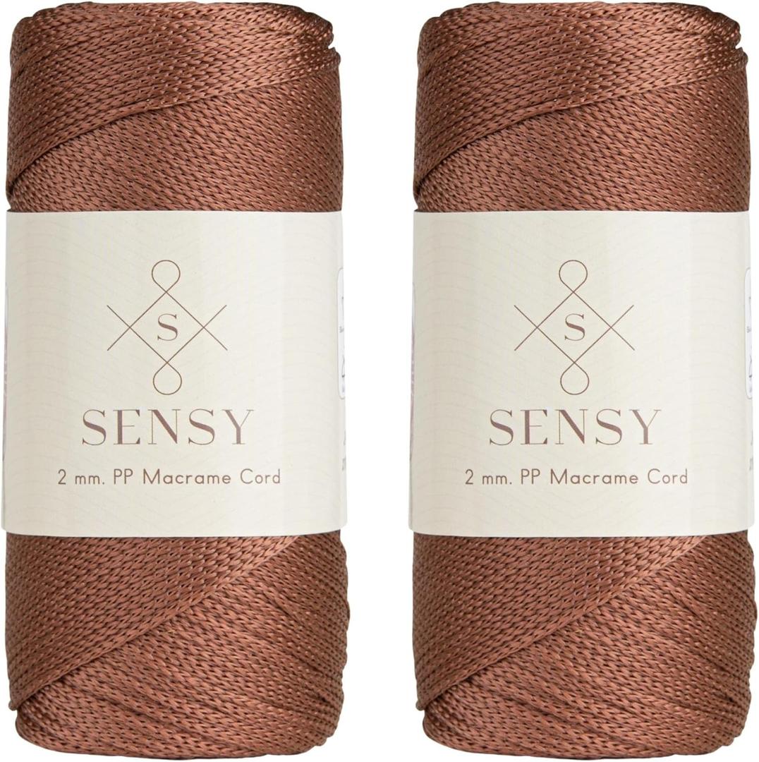 Sensy Premium 2 Pack of 2mm 251 Yards Polyester Rope 100% Polypropylene Cord Macrame Cord 2mm Crochet Bag Cord Macrame Rope Crochet Thread Gift for Knitter (Copper)