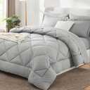 CozyLux Queen Comforter Set Light Grey - Bed in a Bag Queen Size 7 Pieces, Luxury Soft Bed Set for All Seasons, Bedding Set with Down Alternative Comforter, Sheets, Pillowcases & Shams