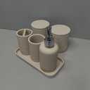 ZCCZ Beige Bathroom Accessories Set 6 Pieces - Toothbrush Holder, Lotion Dispenser, Qtip Container, Vanity Tray, Tumbler - Countertop Organizer for Bathrooms - Elegant and Functional Dcor Set