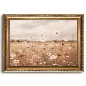 LHHJDIO Vintage Gold Framed Wall Art Moody Floral Canvas Wall Art Light Academia Cottage Room Decor Classic Still Life Books Art Prints for Bedroom Living Room Study 12"x16"