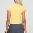 Cioatin Women Button Down Open Front Short Sleeve Crop Tee Tops Y2K Crew Neck Slim Fit Ribbed Cardigan Tshirt Workout (Yellow, S)